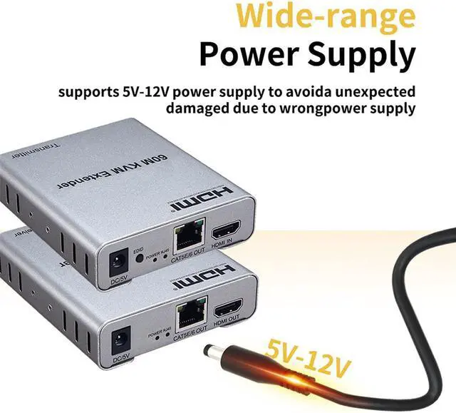 Alt view image 3 of 5 - 60M USB KVM HDMI Extender ,with 1080P R/L Audio by CAT5E Cat6 RJ45 Ethernet Cable Transmitter Receiver Audio Video Converter PC Laptop to TV Monitor