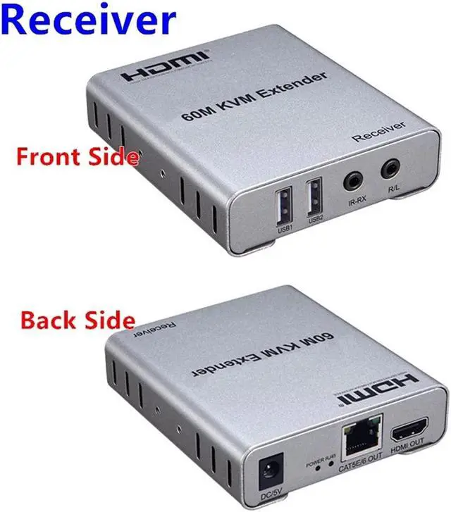 Alt view image 5 of 5 - 60M USB KVM HDMI Extender ,with 1080P R/L Audio by CAT5E Cat6 RJ45 Ethernet Cable Transmitter Receiver Audio Video Converter PC Laptop to TV Monitor