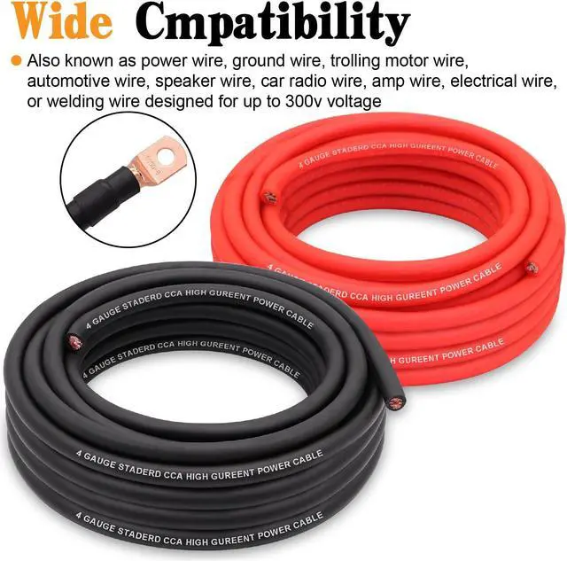 Alt view image 4 of 4 - Taukealugs AWG 4 Gauge Wire Copper Clad Aluminum CCA 50FT Black/Red with 4ga lugs,10-in Cable Cutter and Heat Shrink Tube - Battery Power/Ground Cable,Car Audio Speaker,RV Trailer Amp Wiring kit