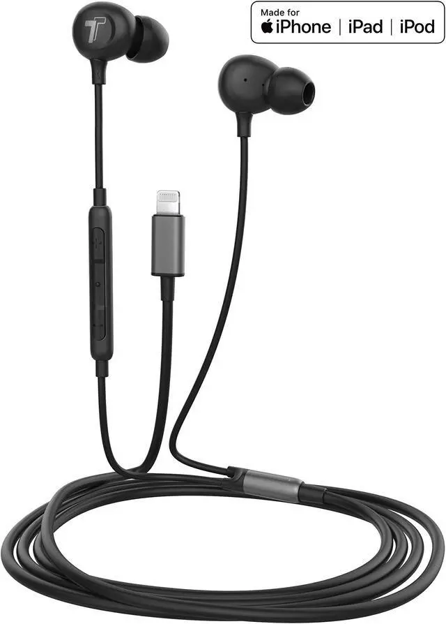Alt view image 3 of 5 - Thore Compatible with iPhone Earbuds (Apple MFi Certified) Lightning Connector in-Ear Earphones (V60) Wired Headphones with Microphone for iPhone 14 Pro Max/13/12/11/XR/Xs - Black