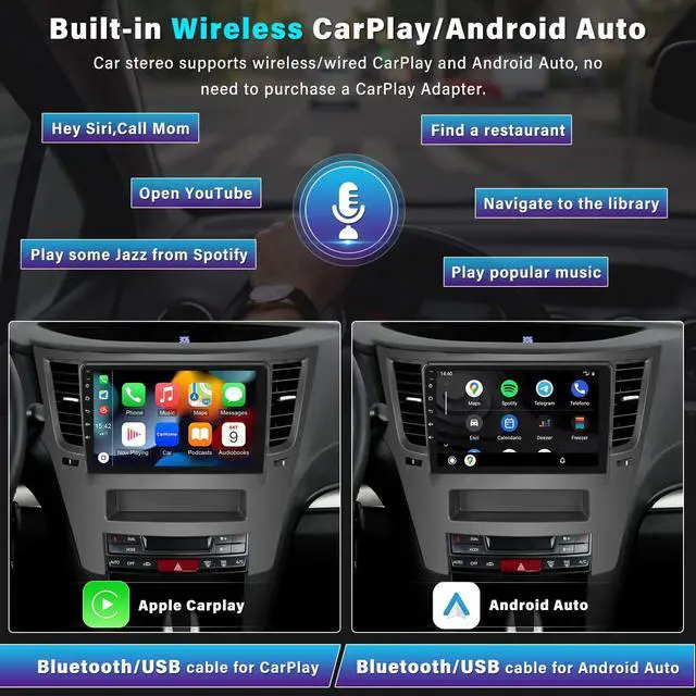Alt view image 3 of 5 - UNITOPSCI 2G 32G Android Car Stereo for Subaru Outback Legacy 2010-2014 Wireless CarPlay Android Auto 9 Inch Bluetooth FM Car Radio HD Touchscreen GPS Navigation WiFi HiFi USB with Backup Camera