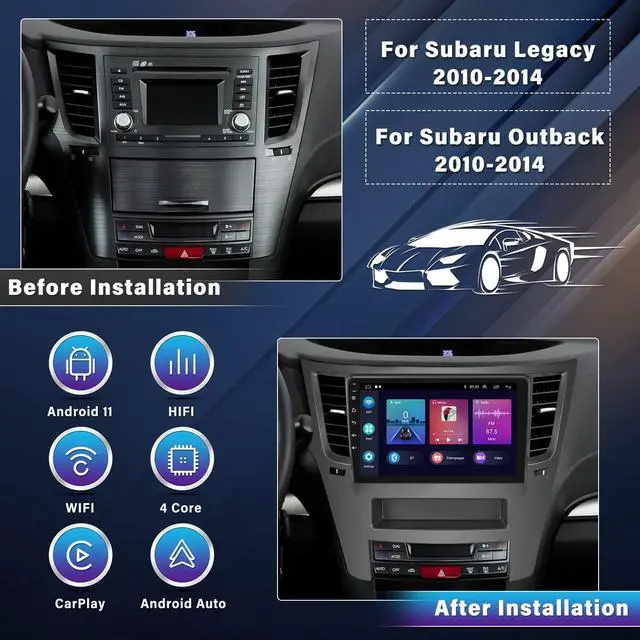 Alt view image 2 of 5 - UNITOPSCI 2G 32G Android Car Stereo for Subaru Outback Legacy 2010-2014 Wireless CarPlay Android Auto 9 Inch Bluetooth FM Car Radio HD Touchscreen GPS Navigation WiFi HiFi USB with Backup Camera