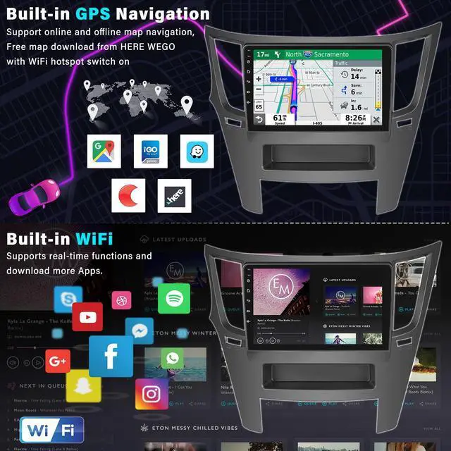 Alt view image 5 of 5 - UNITOPSCI 2G 32G Android Car Stereo for Subaru Outback Legacy 2010-2014 Wireless CarPlay Android Auto 9 Inch Bluetooth FM Car Radio HD Touchscreen GPS Navigation WiFi HiFi USB with Backup Camera