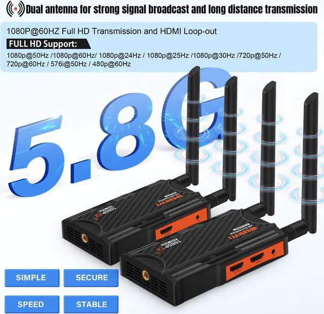 Alt view image 3 of 5 - Weeryyi Wireless HDMI Transmitter and Receiver, Wireless HDMI Extender Kit with Loop-Out, IR Support, 2.4/5.8GHz 1080P Full HD 820ft/250M, for DSLR Camera Projector Laptop Church Home Office