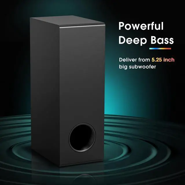 Alt view image 2 of 5 - Wohome Sound Bar with Subwoofer for Smart TV, 2.1 CH Small TV Soundbar Speakers with Colorful Backlight Support Wireless Bluetooth 5.3/Optical/AUX Connectivity, S100 (Black with Subwoofer)