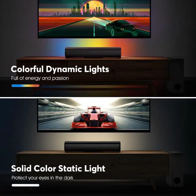 Alt view image 4 of 5 - Wohome Sound Bar with Subwoofer for Smart TV, 2.1 CH Small TV Soundbar Speakers with Colorful Backlight Support Wireless Bluetooth 5.3/Optical/AUX Connectivity, S100 (Black with Subwoofer)