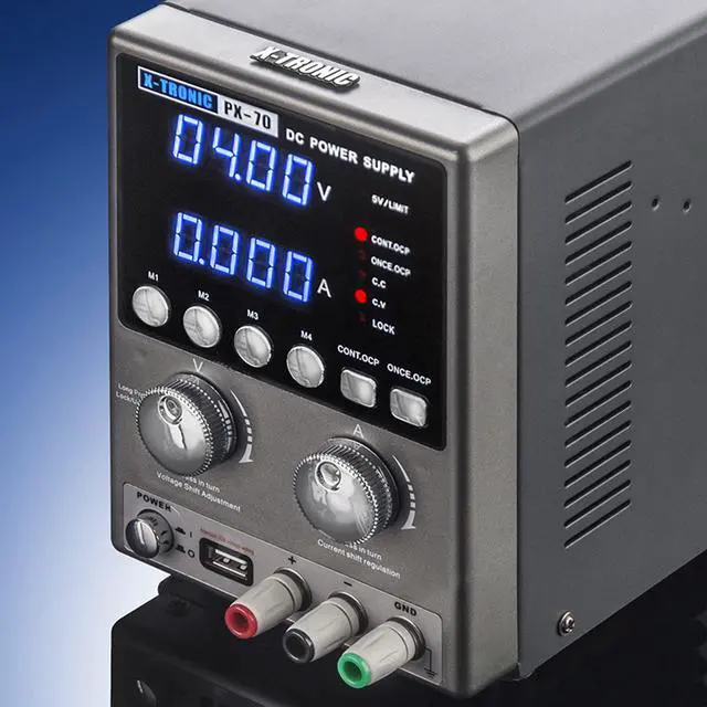 Alt view image 3 of 5 - X-Tronic PX-70 Linear Variable Bench DC Power Supply 30V 5A Range * Memory Recall, Lock/Unlock Func * 5 Protection Modes * USB Output * Precise Rotary Encoder Adjustments * 3 Sets of Dependable Leads