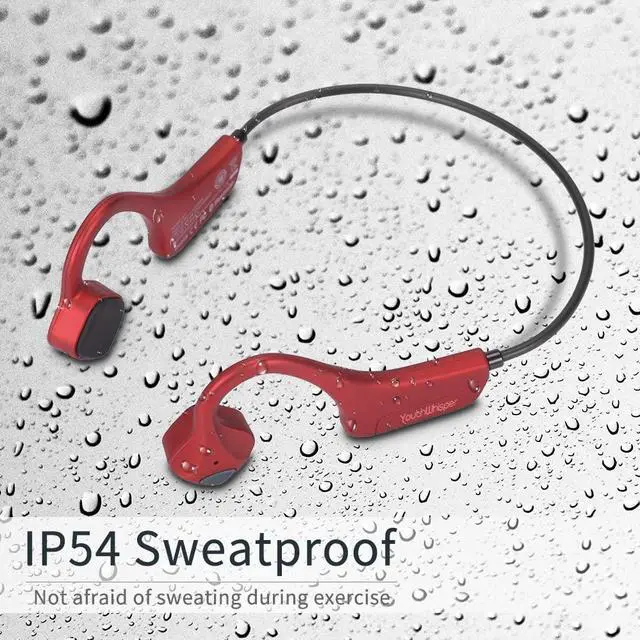 Alt view image 5 of 5 - Bone Conduction Headphones Bluetooth, YouthWhisper Open Ear Wireless Earphones, Sports Headphones with Mic Waterproof for Running Cycling Hiking Walking and Workout (Red)