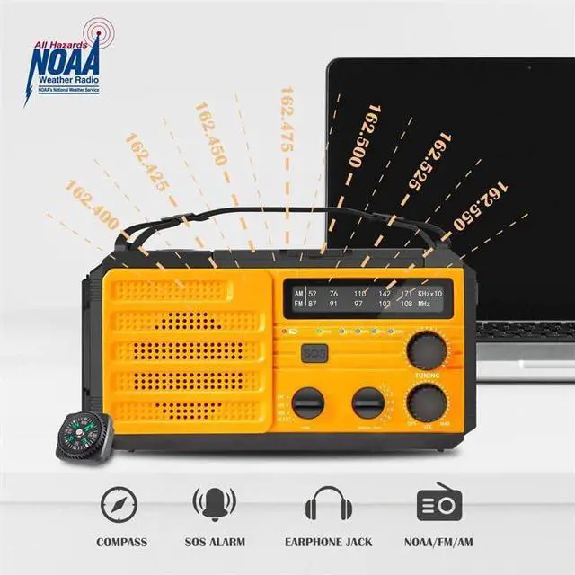 Alt view image 3 of 5 - Emergency Radio, Crank Radio Flashlight Cell Phone Charger, Portable AM/FM NOAA Weather Radio, 8000mAh Solar & Battery Operated Radio for Power Outage Emergency Supplies Kit for Outdoor Home (Orange)