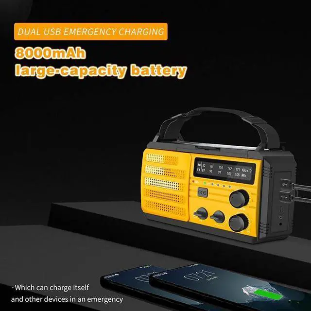 Alt view image 5 of 5 - Emergency Radio, Crank Radio Flashlight Cell Phone Charger, Portable AM/FM NOAA Weather Radio, 8000mAh Solar & Battery Operated Radio for Power Outage Emergency Supplies Kit for Outdoor Home (Orange)
