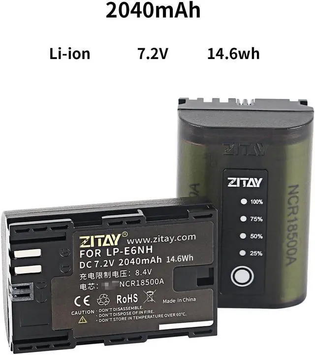 Alt view image 2 of 5 - ZITAY LP-E6NH 2Pack Batteries and Fast Charger Station Compatible with Canon EOS R5, R6, 5D Mark II III IV, 5Ds, 6D, 6D Mark II, 7D, 7D Mark II, 60D, 70D, 80D, 90D Camera