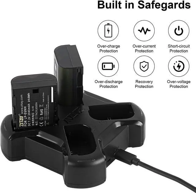 Alt view image 5 of 5 - ZITAY LP-E6NH 2Pack Batteries and Fast Charger Station Compatible with Canon EOS R5, R6, 5D Mark II III IV, 5Ds, 6D, 6D Mark II, 7D, 7D Mark II, 60D, 70D, 80D, 90D Camera
