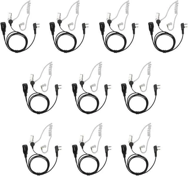 Main image of Walkie Talkies Earpiece with Mic 2 Pin Acoustic Tube Headset Compatible with Kenwood BF-888S UV-5R Retevis H-777 RT22 Puxing Wouxun (10 Pack)