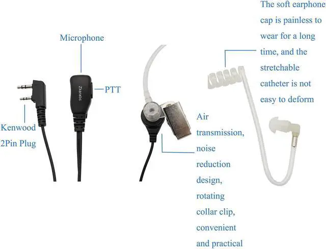 Alt view image 4 of 5 - Walkie Talkies Earpiece with Mic 2 Pin Acoustic Tube Headset Compatible with Kenwood BF-888S UV-5R Retevis H-777 RT22 Puxing Wouxun (10 Pack)