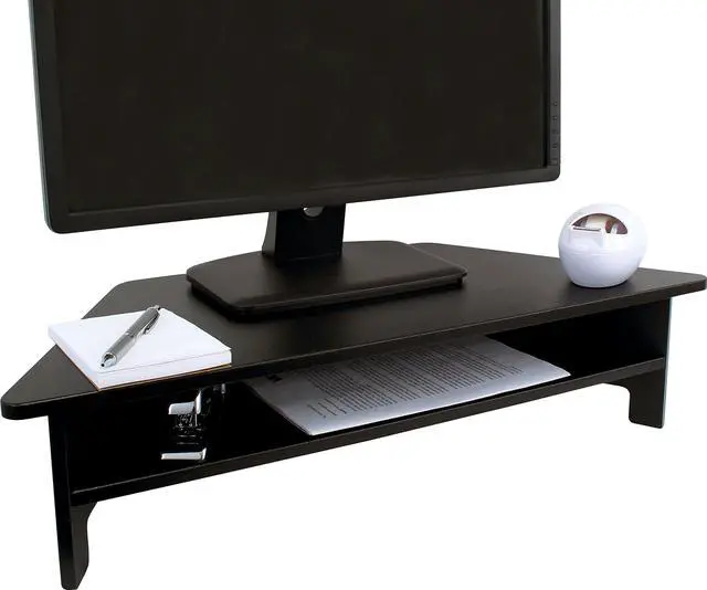 Alt view image 2 of 5 - Victor DC050 High Rise Monitor Stand, Raises Monitor to Ergonomic Level, Sturdy Wood Construction, Corner Shelf, Compatible with DC100 & DC200, Black