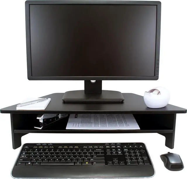 Alt view image 3 of 5 - Victor DC050 High Rise Monitor Stand, Raises Monitor to Ergonomic Level, Sturdy Wood Construction, Corner Shelf, Compatible with DC100 & DC200, Black