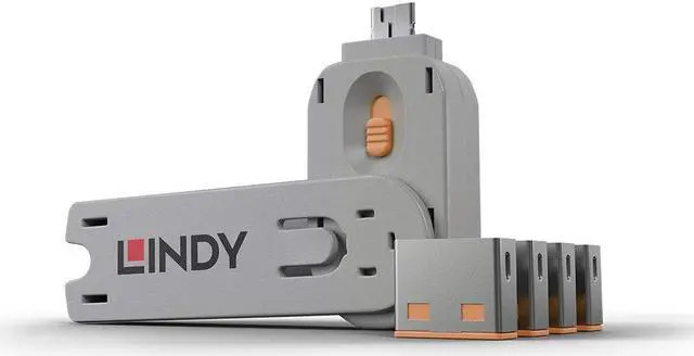 Main image of Lindy USB Port Blocker - Pack of 4, Orange (40453)