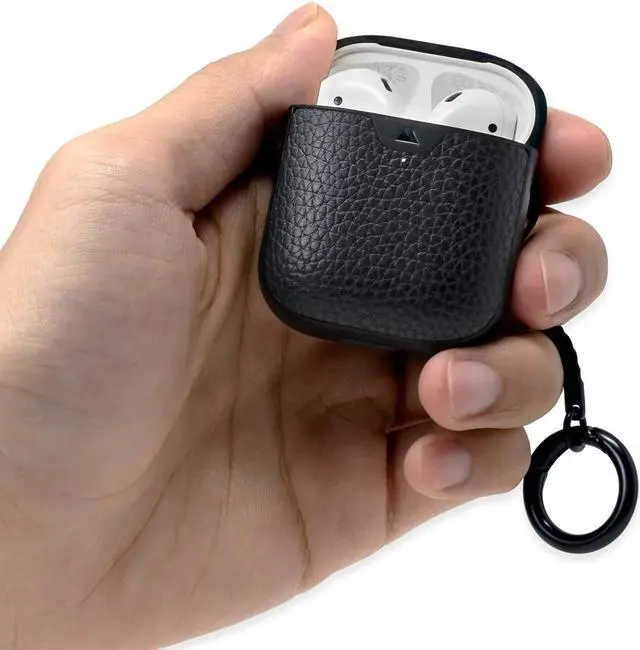 Alt view image 2 of 5 - Mous - Protective Case Cover for AirPods 1st and 2nd Generation with Keychain, Wireless Charging Compatible - Genuine Leather - Black - AirPod Accessories