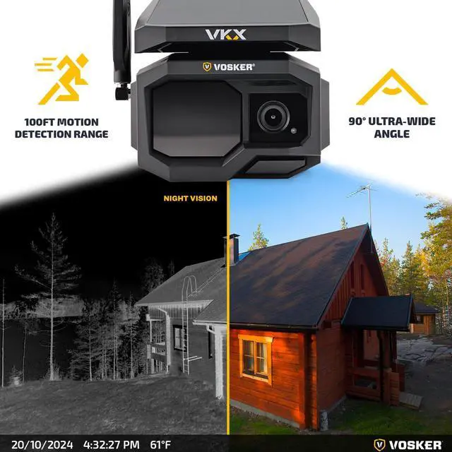 Alt view image 3 of 5 - Vosker VKX Solar Powered 4G-LTE Outdoor Cellular Security Camera - No WiFi Needed, Motion Activated, Night Vision, SIM Card Included, On-Demand Mode, IP65 Weather-Resistant