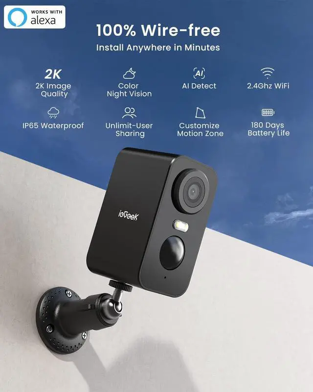 Alt view image 2 of 5 - ieGeek Security Cameras Wireless Outdoor 2-Pack, 2K WiFi Surveillance Camera for Home Security, Battery Powered Security Cameras with Siren & Spotlight, AI Detection, IP65 Waterproof, Works with Alexa