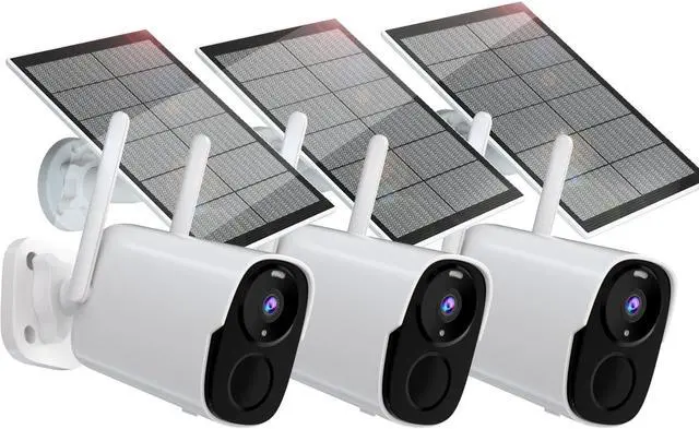 Main image of 3PC Solar Security Cameras Wireless Outdoor, 2K Battery Powered Camera for Home, WiFi Security Cameras with Color Night Vision, IP66, 2-Way Audio, 120degFOV, AI Motion Detection, Works/Alexa, Cloud/SD