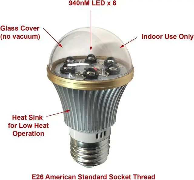 Alt view image 2 of 5 - SCS Enterprises Total Invisible Super Wide 940nM IR Light Bulb Lamp (6 High Power LED illuminators) 20ft Range, 160 deg, 120VAC