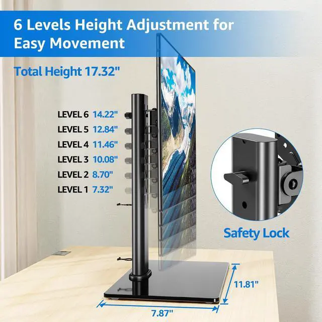 Alt view image 2 of 5 - MOUNTUP Monitor Stand for Desk, Freestanding Monitor Mount Fits 13-32 inch Screen up to 17.6 lbs, Screen Stand with Swivel, Height, Rotation Adjustment, VESA Mount 100 x 100mm, 75 x 75mm