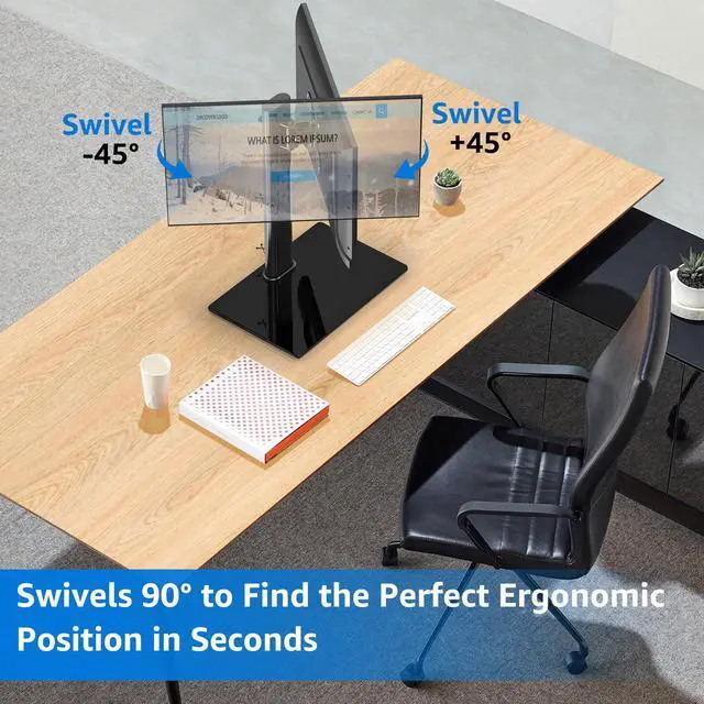 Alt view image 3 of 5 - MOUNTUP Monitor Stand for Desk, Freestanding Monitor Mount Fits 13-32 inch Screen up to 17.6 lbs, Screen Stand with Swivel, Height, Rotation Adjustment, VESA Mount 100 x 100mm, 75 x 75mm