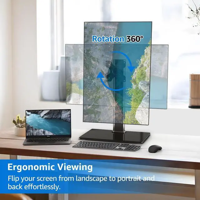 Alt view image 5 of 5 - MOUNTUP Monitor Stand for Desk, Freestanding Monitor Mount Fits 13-32 inch Screen up to 17.6 lbs, Screen Stand with Swivel, Height, Rotation Adjustment, VESA Mount 100 x 100mm, 75 x 75mm