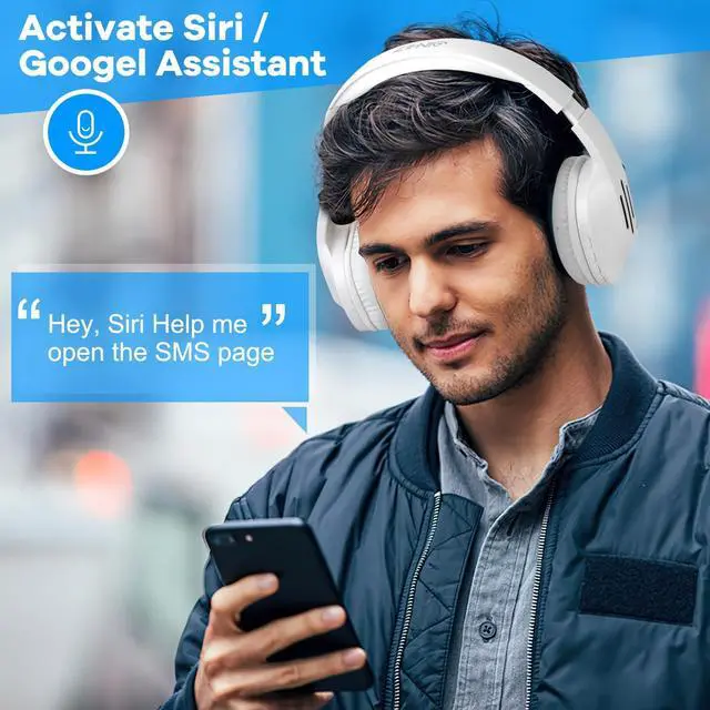 Alt view image 4 of 5 - ZIHNIC Bluetooth Headphones Over Ear, 5 EQ Modes Wireless Headphones, Foldable Lightweight Headset with Deep Bass, HiFi Stereo, Microphone for Online Class,Office,PC,Phone(White)