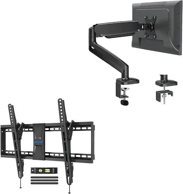 Main image of MOUNTUP MU0008 Tilting TV Wall Mount for 37-70 Inches TVs & MOUNTUP MU0004 Single Monitor Desk Mount Bundle