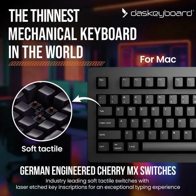 Alt view image 2 of 5 - Das Keyboard 4 Professional for Mac Wired Mechanical Keyboard, Cherry MX Brown Mechanical Switches, 2-Port USB 3.0 Hub, Volume Knob, Aluminum Top (104 Keys, Black)