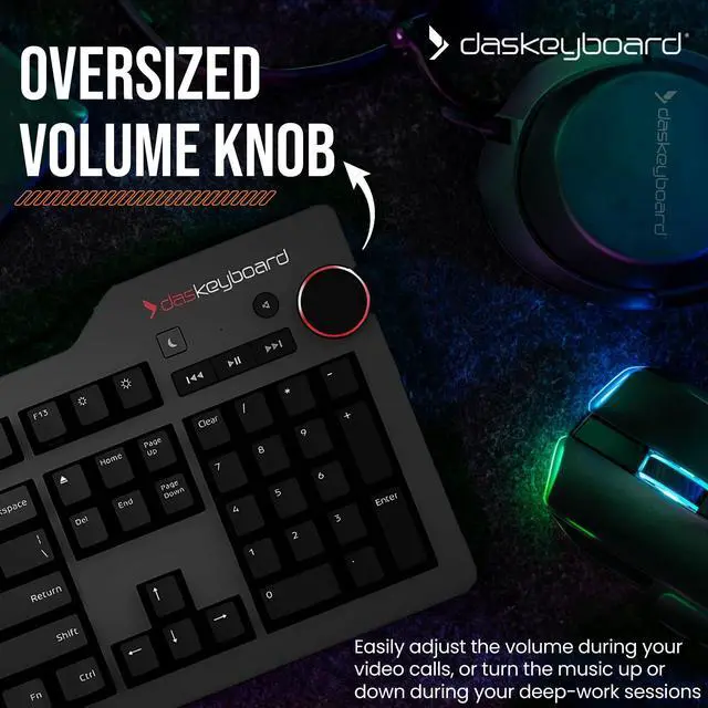 Alt view image 5 of 5 - Das Keyboard 4 Professional for Mac Wired Mechanical Keyboard, Cherry MX Brown Mechanical Switches, 2-Port USB 3.0 Hub, Volume Knob, Aluminum Top (104 Keys, Black)