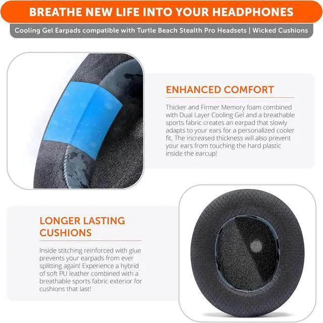 Alt view image 4 of 5 - WC Freeze Stealth Pro - Cooling Gel Earpads for Turtle Beach Stealth Pro by Wicked Cushions - Boost Comfort, Durability, Thickness & Sound Isolation for Superior Gaming Sessions | Black Camo