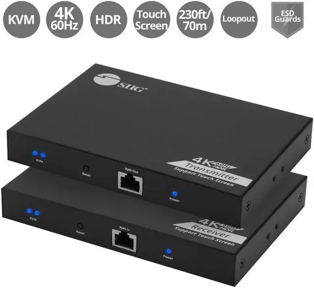 Alt view image 2 of 5 - SIIG HDMI KVM Extender Over CAT6/6e/7 Cable - 4K@60Hz, up to 230ft, HDMI loopout, USB Ports for Keyboard/Mouse, Touch Screen Panel, S/PDIF Audio Extraction, Transmitter & Receiver Kit (CE-H27811-S1)