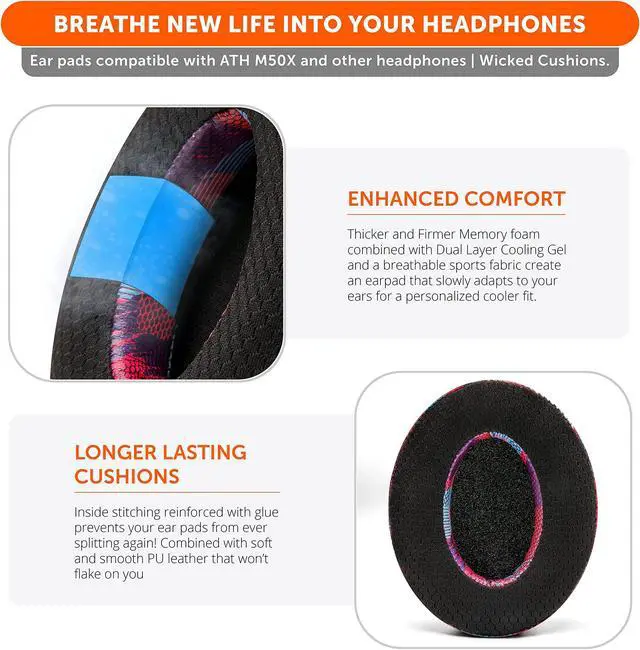 Alt view image 3 of 5 - WC Freeze Hybrid Fabric Cooling Gel Replacement Earpads - Compatible with HyperX Cloud, Steelseries Arctis, ATH M50X, Turtle Beach Stealth & More - Comfortable & Cooler for Longer | (Speed Racer)