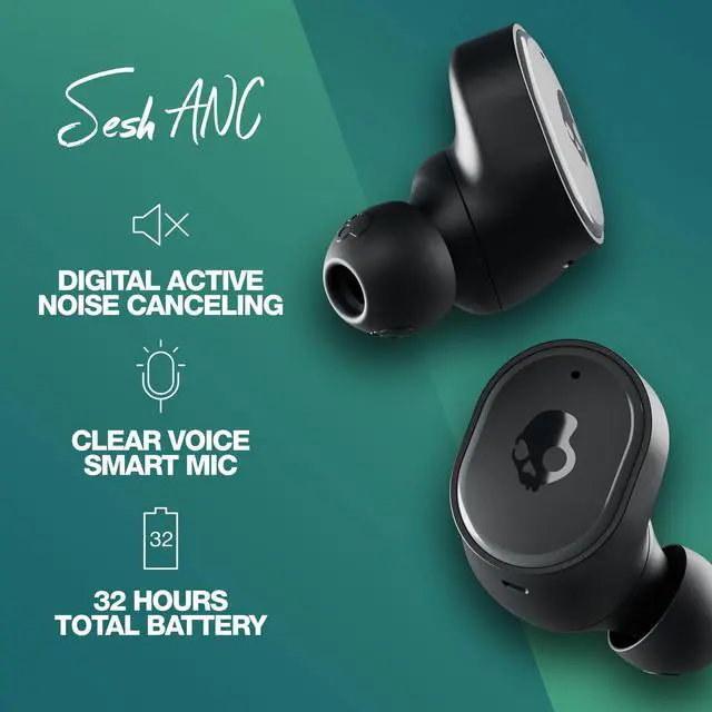 Alt view image 3 of 5 - Skullcandy Sesh ANC In-Ear Noise cancelling Wireless Earbuds, 32 Hr Battery, Microphone, Works with iPhone Android and Bluetooth Devices - Black
