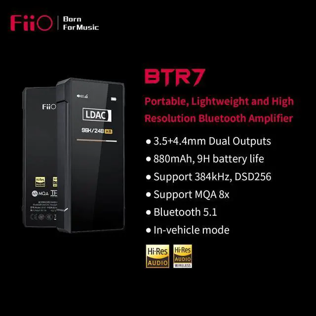 Alt view image 2 of 5 - FiiO BTR7 Headphone Amp Bluetooth Receiver High Resolution Portable DAC Supports LDAC/aptX HD/MQA 384K/32Bit DSD256 for Phone/PC/Car/Home Audio (Comes with USB Type C to Lightning Cable)