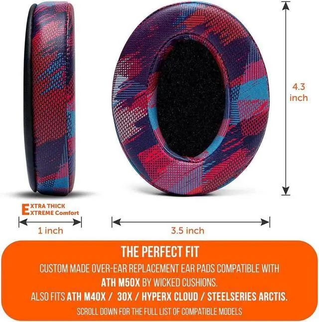 Alt view image 5 of 5 - WC Wicked Cushions PadZ - Thick & Soft Ear Pads for ATH M50X / M40X / SteelSeries Arctis/HyperX Cloud & Alpha/Logitech G Pro X/Compatible with Over 50 Headphones | Speed Racer