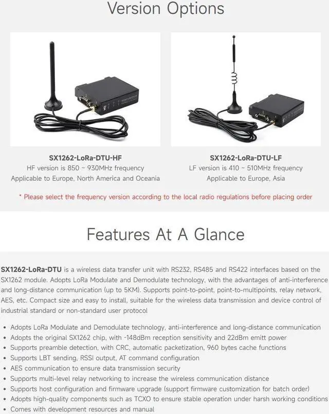 Alt view image 4 of 5 - Waveshare Rail-Mount SX1262 LoRa Data Transfer Kit, RS232/RS485/RS422 to LoRa, Suitable for Sub-GHz Band Include Power Supply and Cable HF Version