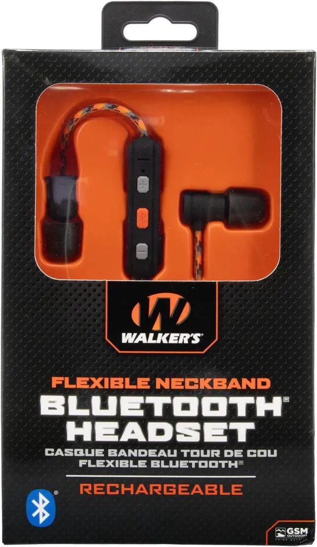 Alt view image 5 of 5 - Walker's Flexible Bluetooth Neckband Headset 30 NRR Passive Hearing Protection Earbuds with 12" USB Charging Cable & EVA Carrying Case
