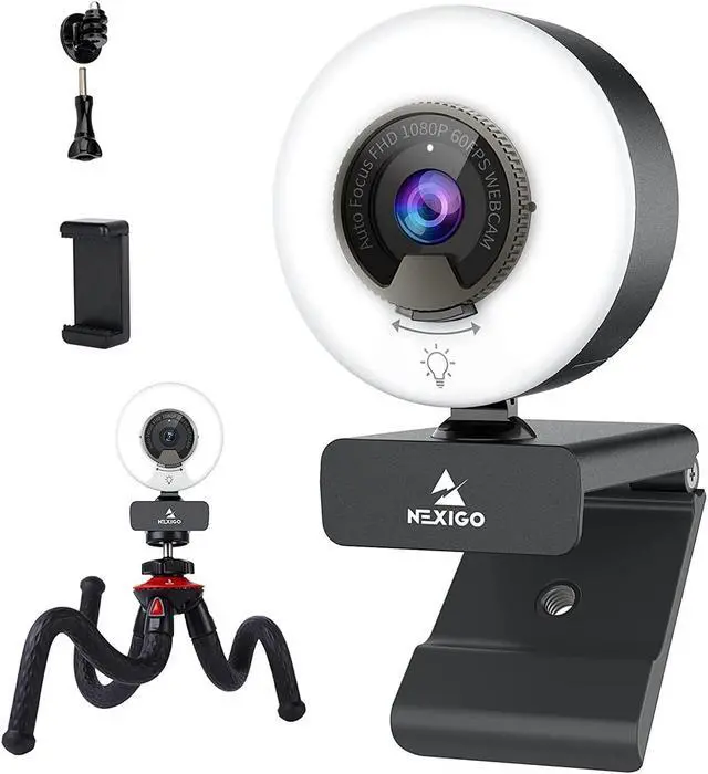 Main image of NexiGo 60FPS 1080P AutoFocus Webcam with Mini Tripod Kits, 2021 N960E USB FHD Web Computer Camera, Extendable Tripod Stand, for Zoom/Skype/Teams Online Teaching, Laptop MAC PC Desktop