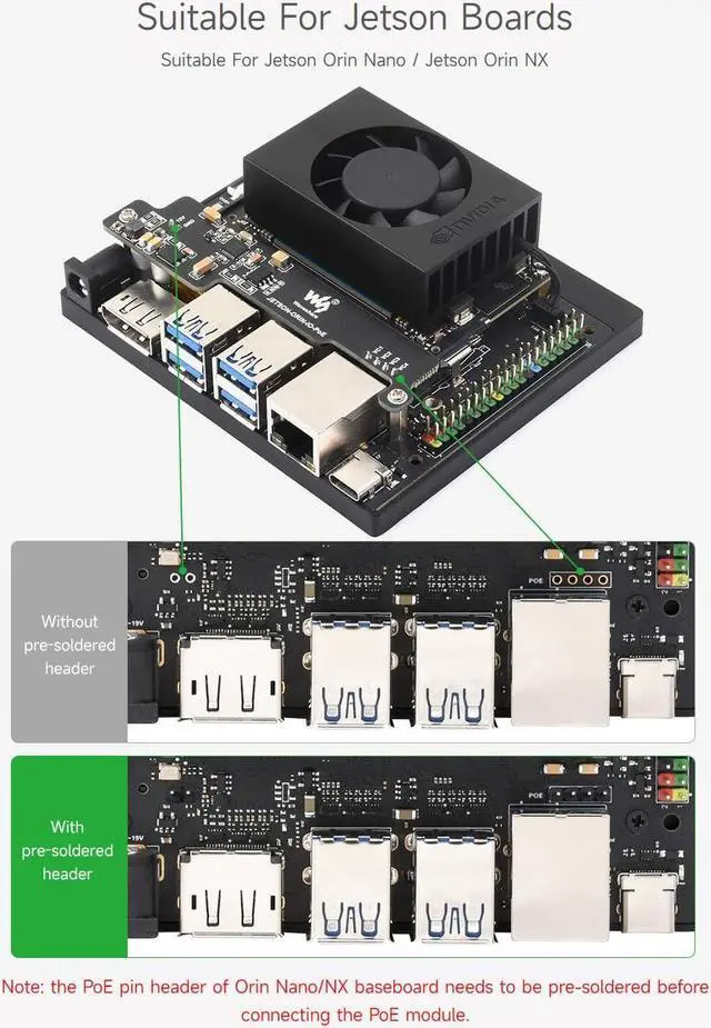 Alt view image 4 of 5 - Waveshare PoE Expansion Board for NV Jetson Orin Nano/NX, Mini Body, More Space Saving