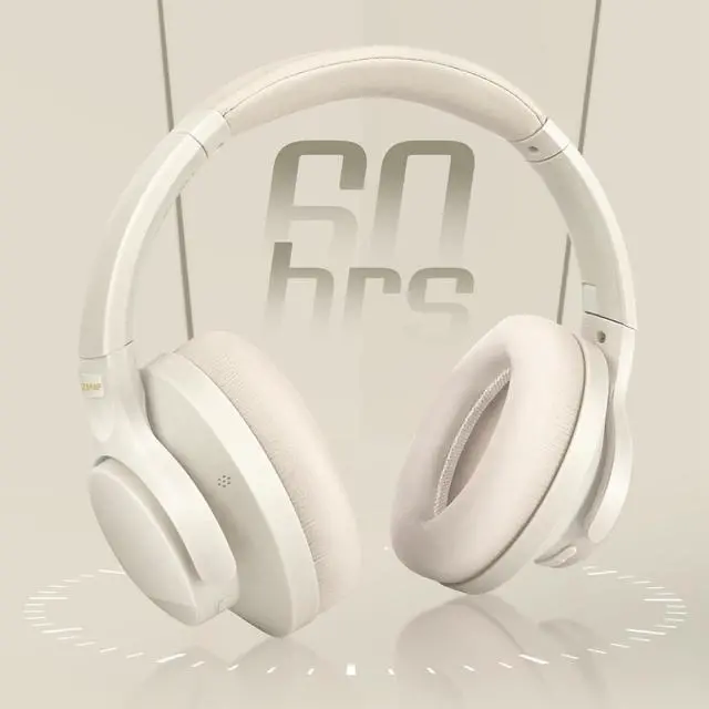Alt view image 4 of 5 - ZIHNIC Active Noise Cancelling Headphones, 60H Playtime Wireless Bluetooth Headset Low Latency-Milky White