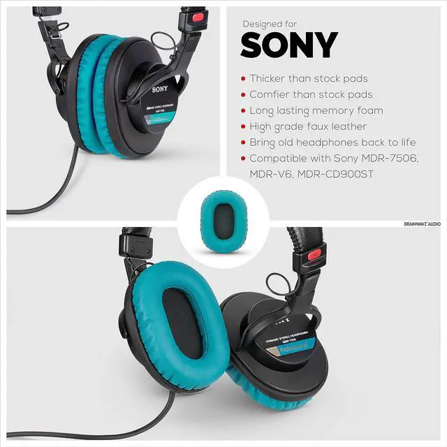 Alt view image 3 of 5 - Brainwavz Replacement Earpads for Sony MDR 7506, V6, CD900ST, Memory Foam Ear Pad & Suitable for Other On Ear Headphones, Turquoise