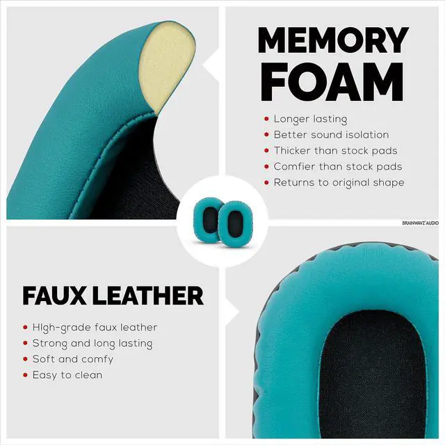 Alt view image 5 of 5 - Brainwavz Replacement Earpads for Sony MDR 7506, V6, CD900ST, Memory Foam Ear Pad & Suitable for Other On Ear Headphones, Turquoise