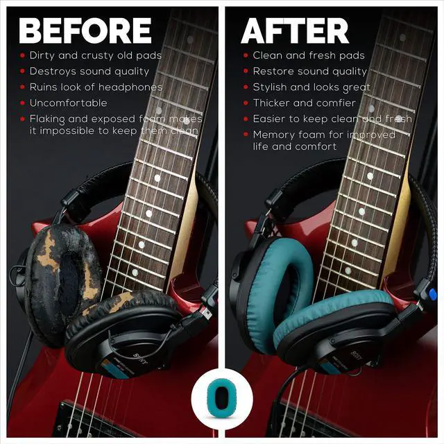 Alt view image 2 of 5 - Brainwavz Replacement Earpads for Sony MDR 7506, V6, CD900ST, Memory Foam Ear Pad & Suitable for Other On Ear Headphones, Turquoise