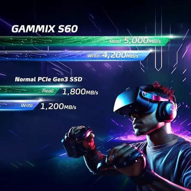 Alt view image 3 of 5 - XPG GAMMIX S60 Blade PCIe Gen4 x4 M.2 2280 Solid State Drive, 2TB Gaming SSD with Heat Spreader R/W Speed up to 5000/3200