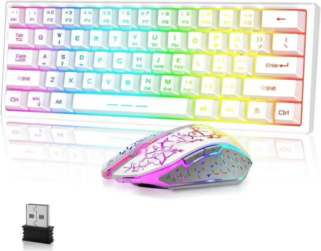 Main image of A.JAZZ Wireless Gaming Keyboard and Mouse Combo with 61 Key TKL Rainbow LED Backlight Rechargeable 4000mAh Battery Mechanical Feel Anti-ghosting Ergonomic Waterproof RGB Mute Mice for Win/Mac (White)
