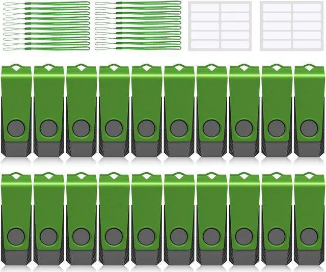 Main image of USB Memory Stick AGECASH 8GB USB Storage Flash Drive Pack of 20 USB 2.0 Thumb Drive Swivel Metal Pendrive Zip Drive USB Key, Bulk Flash Drives 20 Multipack Jump Drive 8GB with Labels & Lanyards, Green